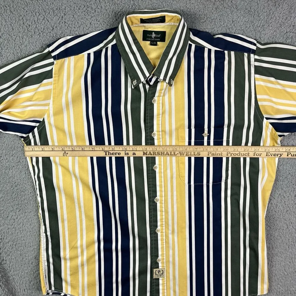 Vintage Hunt Club Men's Shirt Size Large Vertical Striped‎ 90s Bright Multicolor